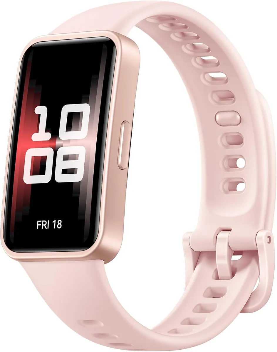 Band 9 Fitness Tracker color rosa mostrando la hora en pantalla