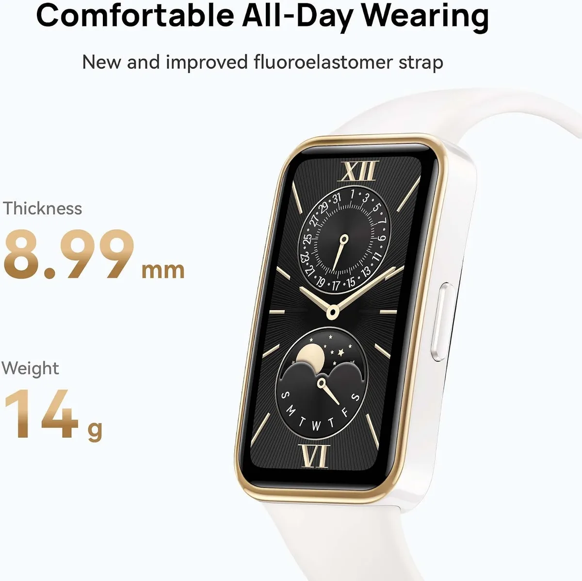 Band 9 Fitness Tracker: 8.99 mm de grosor y 14 g de peso, correa cómoda todo el día